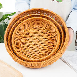 Juego de cestas de ratán, 3 piezas, cesta circular marrón ecológica para almacenamiento de frutas, pan, verduras, uso en la cocina - Product Image 4