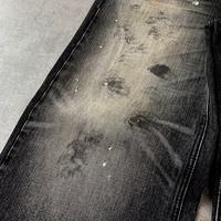 Jeans baggy taille mi-haute personnalisés par le fabricant, en denim délavé, effet usé, avec franges, éclaboussures de peinture, coupe droite, en denim selvedge pour homme