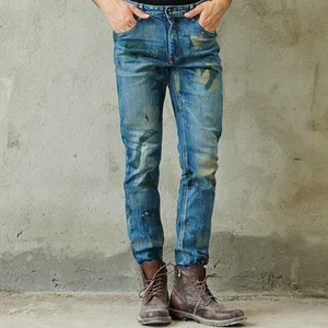 Custom Denim Jeans Manufacturer High Elasticity Slim Fit Men Blue Ripped Jeans Pants