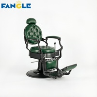 Fauteuil de Barbier Classique Vintage de Luxe en Cuir Vert Foncé sur Base Noire, Mobilier de Salon, Chaise de Coiffure