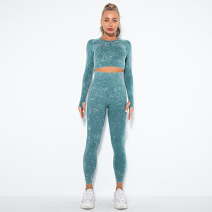 ชุดออกกำลังกายเล่นกีฬาสำหรับผู้หญิงเลกกิ้งออกกำลังกายซักได้แขนยาวไร้รอยต่อระบายอากาศได้ดีใหม่2021 - Product Image 2