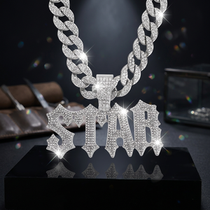Collar de cadena de eslabones de acero inoxidable para hombre con colgante de letra, con dije de palabra de diamante de imitación natural de corte brillante, estilo Hip Hop, piedra de nacimiento de julio - Product Image 3
