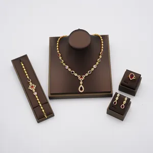 JH迪拜黄金珠宝套装多色锆石珠宝女性时尚黄铜24k镀金女士珠宝套装