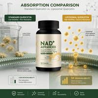 Complément Énergétique Cellulaire pour Adultes Tout-en-un : Capsules Liposomales NAD+ Quercétine Phytosome – 120 Capsules par Flacon