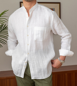 Camicia da <span class=keywords><strong>uomo</strong></span> casual in cotone e <span class=keywords><strong>lino</strong></span> a maniche lunghe Shinesia, camicia oversize da <span class=keywords><strong>uomo</strong></span> in puro <span class=keywords><strong>lino</strong></span> 100% - Product Image 4