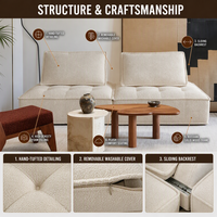 Canapé modulaire en tissu éponge en forme de L, 3 places, écologique, rembourré, couleur crème, lavable, en forme de bloc de tofu, pour petit salon