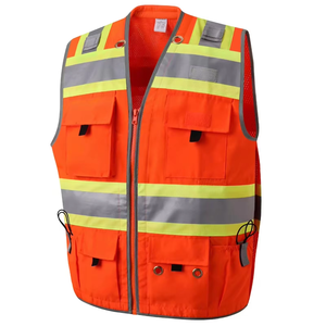 Gilet de sécurité haute visibilité ANSI Classe 2, 7 poches multiples, orange fluorescent, pour hommes et femmes, pour le travail et la construction, grande poche dorsale - Product Image 1