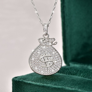 Trendy Hip Hop Jewelry 14k Gold Filled Eco-friendly <b>Copper</b> Insert Zircon Money Bag Pendant Necklace for Unisex - Product Image 4