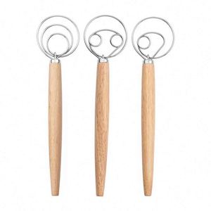 Dough Whisk Stainless Steel Dutch Style Bread Dough Hand Mixer Long Wooden Handle Kitchen <b>Baking</b> Tools for Bread and Pastry - Product Image 2
