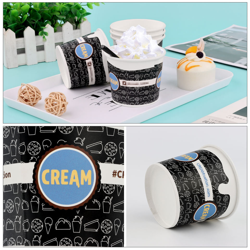 High quality disposable custom printed ice cream paper cup with plastic lids