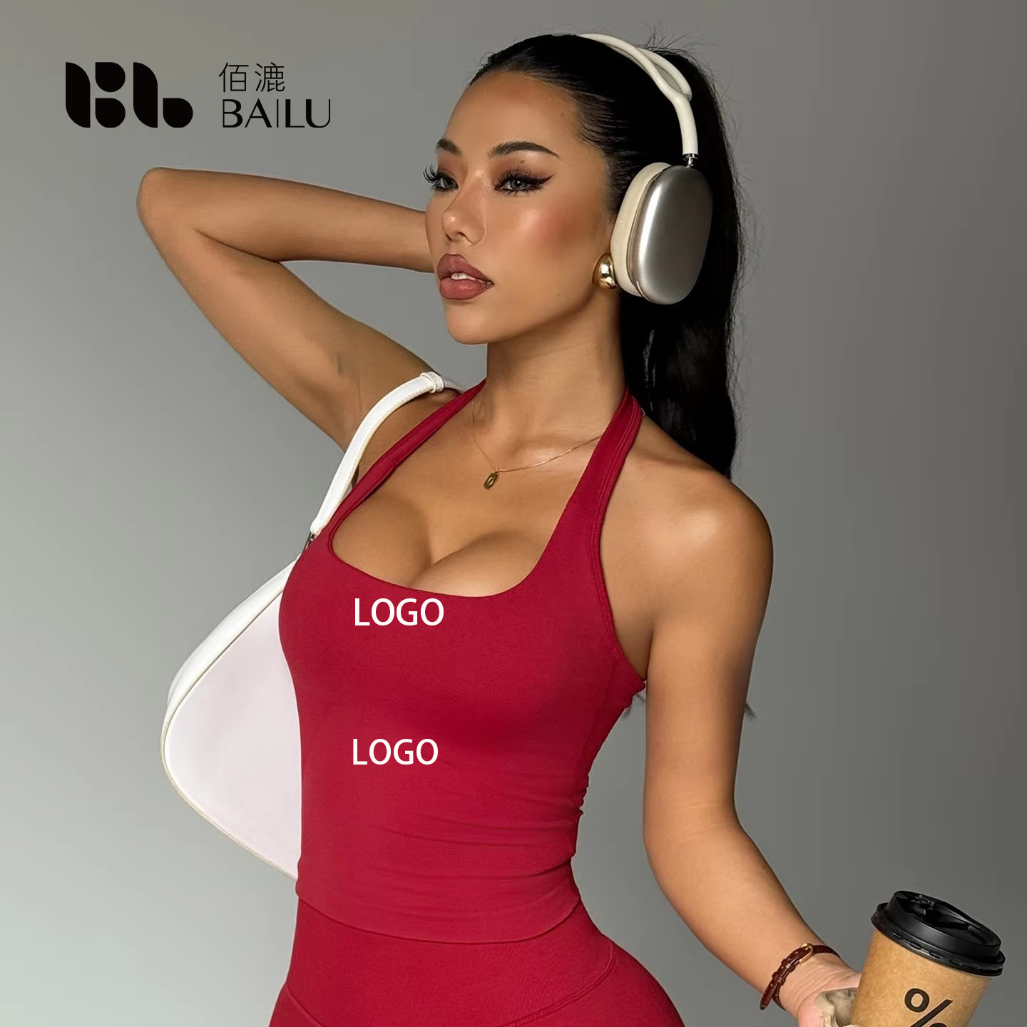 Europe US Cross-Border Hot Selling Women's Seamless Spandex/Nylon Ribbed Sports Vest Halter Strap Scoop Neck for Yoga