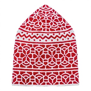 <b>Bold</b> Red White Omani Kufi Hat Embroidery Muslim Prayer <b>Cap</b> Men Traditional Islamic Headwear Acrylic Satin Breathable - Product Image 3