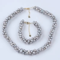 Ensemble collier et bracelet en perles de style baroque couleur gris, bijoux fantaisie en gros, chaîne en argent 925 plaqué or