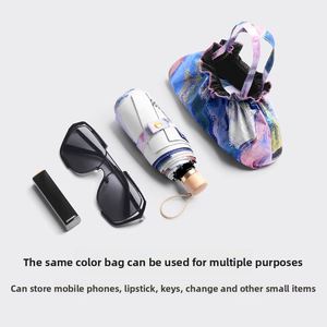 Nouveau mini parapluie publicitaire manuel à cinq plis, double couche, protection UV, style japonais, poignée en bois massif, portable, idéal pour les cadeaux promotionnels - Product Image 2