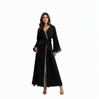 Ensemble robe kimono abaya musulmane pour femmes, style personnalisé, couleur unie, longueur intégrale, abaya islamique pour femmes modestes avec robe intérieure