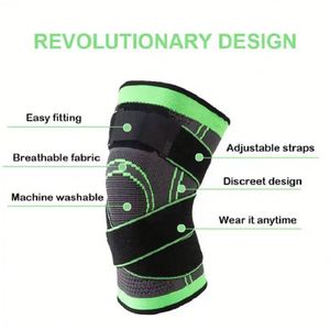 Genouillères de sport à compression réglable en nylon tricoté 3D avec ceinture de maintien - Product Image 2