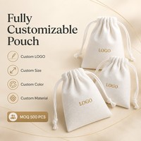 Pochette en coton sergé crème avec cordon de serrage, logo personnalisé, taille et couleur au choix, emballage cadeau pour bijoux, sac de rangement en coton