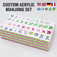 Jeu de tuiles de mahjong américain en acrylique, 160 pièces, logo personnalisé, vente en gros, OEM, directement de l'usine, 32/36 mm, avec supports et dés inclus