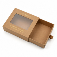Boîte cadeau coulissante en papier kraft recyclé personnalisée XJY avec fenêtre en PVC givré et estampage à chaud