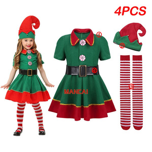 Costume da Babbo Natale per Bambini per Feste Natalizie, Set con Abito e Cappotto in Velluto Rosso per Bambino e Bambina - Product Image 4