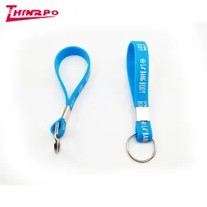 Hot Sale Custom Logo ad Loop keyring Silicone Wristband Keychains with a metal clip and a metal ring