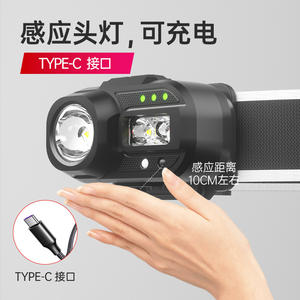 Lampe frontale LED T-12 rechargeable avec capteur, bande élastique réglable, portable, pour le cyclisme, la course à pied, la pêche en extérieur - Product Image 1