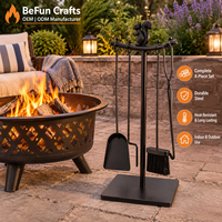 Ensemble d'outils pour foyer en acier noir 4 pièces avec pelle, pinces, fourreau et brosse, accessoires durables pour foyer à bois d'intérieur