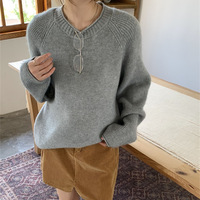 Cárdigan de Punto Delgado y Holgado con Cuello en V y Botones, Color Sólido, Antiarrugas, Estilo Casual, Otoño-Invierno 2025