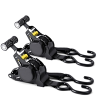 2 sangles d'arrimage à cliquet rétractables en polyester robustes pour moto, 25 mm, 800 kg, avec crochets en S, dégagement rapide, 6 m, pour remorque et cargaison