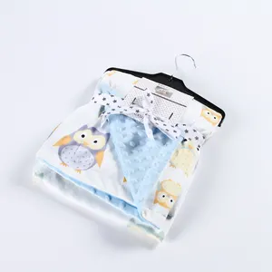 100% Polyester cute printed baby sleeping animal blanket minky dotted custom baby swaddle blanket