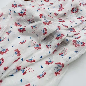 Nhà Cung Cấp 100% Polyester Lưới Vuông Jacquard Voan Vải Đầy Hoa In Vải Dệt May Cho Quần Áo Ăn Mặc