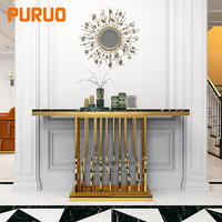 Table console moderne de luxe Puruo avec plateau en pierre frittée et cadre doré, tables d'entrée pour villa, salon, entrée, couloir