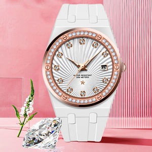 Montre à quartz unisexe de luxe tendance 2024, alliage serti de diamants, étanche, cadran à aiguilles, logo personnalisé, bracelet en caoutchouc - Product Image 2