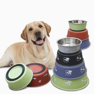 Harga pabrik mangkuk anjing besi tahan karat warna mode mangkuk bulat cetak kartun karet antiselip untuk makanan hewan peliharaan kucing kecil - Product Image 6