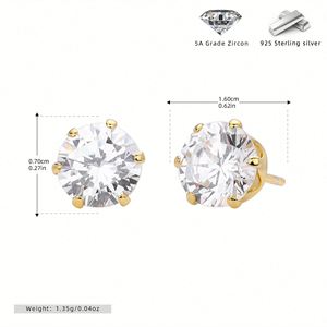 Vintage Style 925 Sterling <b>Silver</b> <b>Stud</b> <b>Earrings</b> with Round 5A Cubic Zircon for Women-Wedding Engagement Anniversary Party Gift - Product Image 2