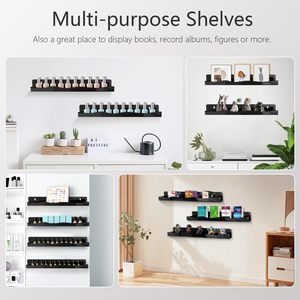 Étagère murale en acrylique pour vernis à ongles, 15 pouces, noire, multi-usages, avec extrémités amovibles, pour le rangement des huiles essentielles - Product Image 3