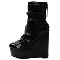 Bottines gothiques à plateforme compensée pour femme, en cuir froncé, avec boucle et fermeture éclair arrière, idéales pour les soirées