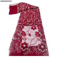 Tissu de dentelle perlée en tulle brillant nigérian avec broderie florale et perles pour robe de soirée africaine