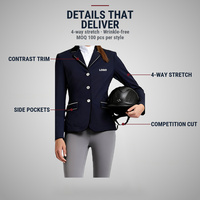 Veste d'équitation pour femmes, coupe ajustée, extensible dans 4 directions, avec bordures contrastées et poches latérales