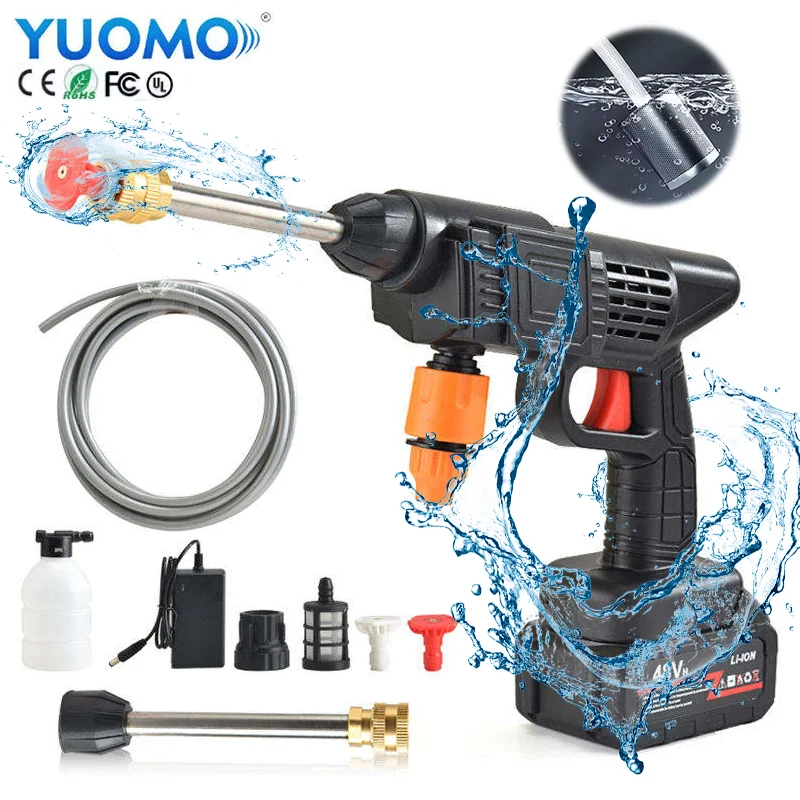 Car Washer High Pressure Portable Wash Gun 12V 24V 48V 96V Cordless Electric Cleaning Machine Lithium Battery Washer Spray Gun