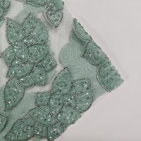 Kain Renda Payet Daun Hijau Mint Bordir Fashion Tulle Mesh untuk Gaun Malam Kustom Pakaian Pesta Musim Panas