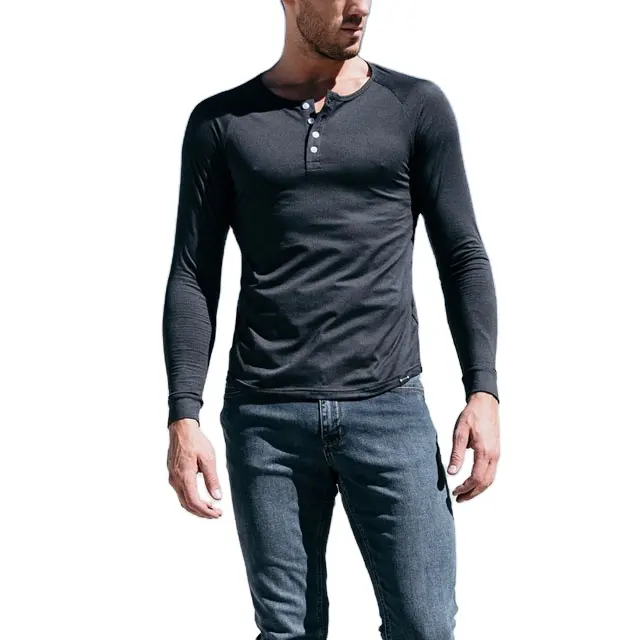 Men's Ultra Cotton Jersey Long Sleeve Tee With Button Customized