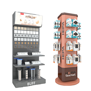 Présentoir métallique perforé BUFF à 5 niveaux, vertical, autoportant, robuste, avec revêtement époxy, rectangulaire avec dos. - Product Image 1