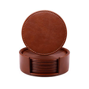 Leather <b>Coasters</b> for <b>Drinks</b>, <b>Drink</b> <b>Coasters</b> Set of 6 with Holder for Tabletop Protection, Handmade Luxurious Home Décor - Product Image 1