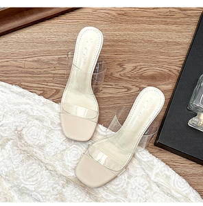 2025 Summer Women's Shoes: Transparent Crystal Heel Square Toe Chunky Heel Strappy High-Heeled <b>Sandals</b> - Product Image 6