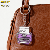 Llavero de acrílico con diseño de máquina de escribir morada, motivacional, para escritores, para llaves, bolsos y mochilas