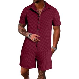 Ensemble de survêtement en velours pour homme, 2 pièces, chemise à manches courtes et short, tenue décontractée pour la plage - Product Image 2