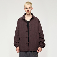 Veste décontractée pour homme QUICKSHOW, style néo-chinois, avec col montant, poche à carreaux et logo frontal, streetwear fin