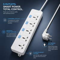 Multiprise 5 prises 10A 2500W en cuivre pur avec interrupteur principal pour appareils électroménagers et fournitures