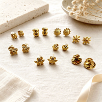 Anting-anting Mini Stud Premium Anti-Kusam TD, Emas 18K PVD Baja Anti Karat, Bunga Matahari, Perhiasan Wanita Sehari-hari, Grosir